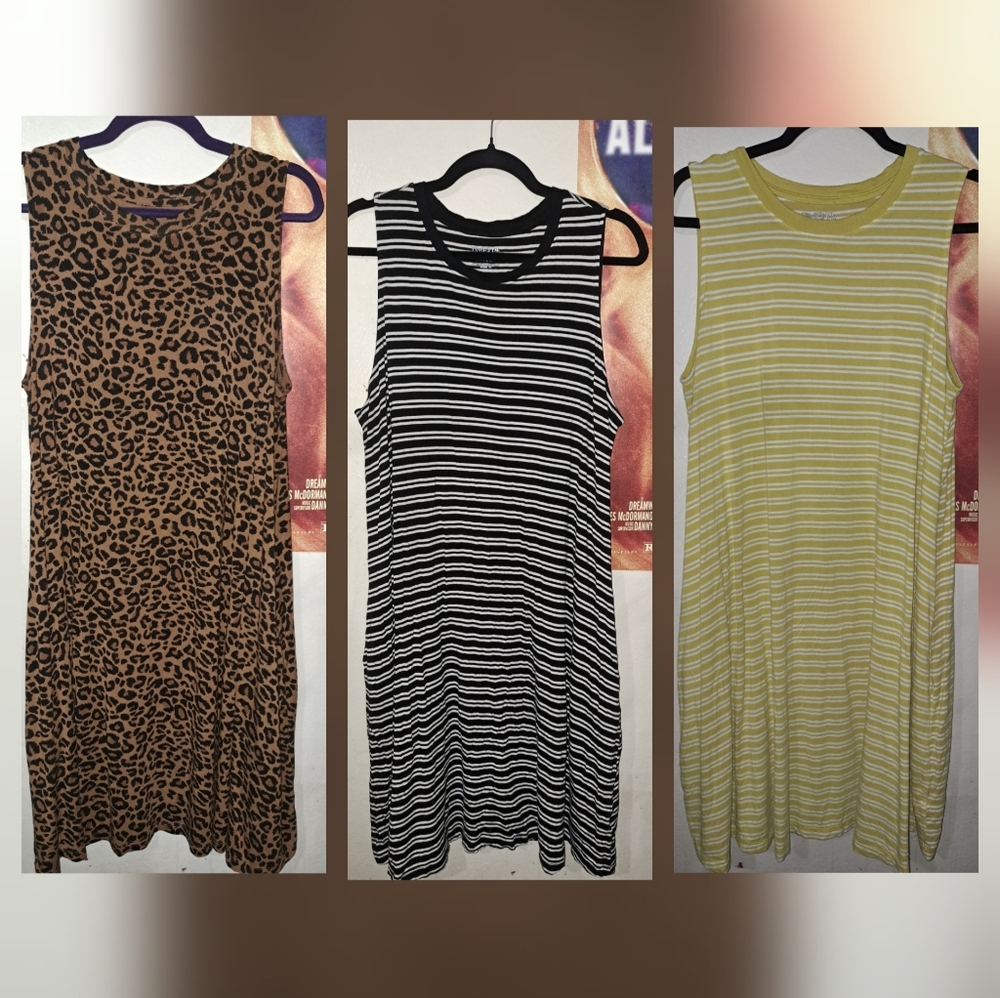 Leopard, Black & White, and Yellow Striped Dress Lot
